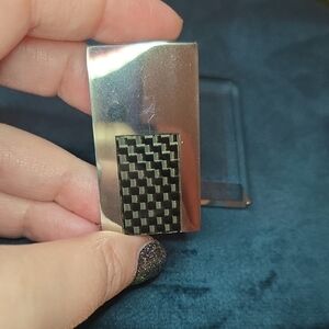 Silver and Black Checkered Stainless Steel Money Clip Brand New